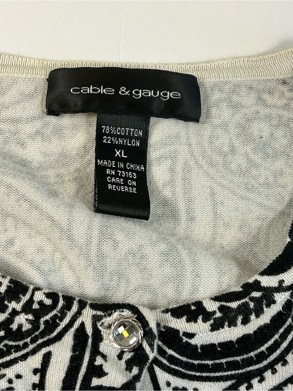 Cable & Gauge Black and White Paisley Cardigan Sweater - Picture 2 of 5